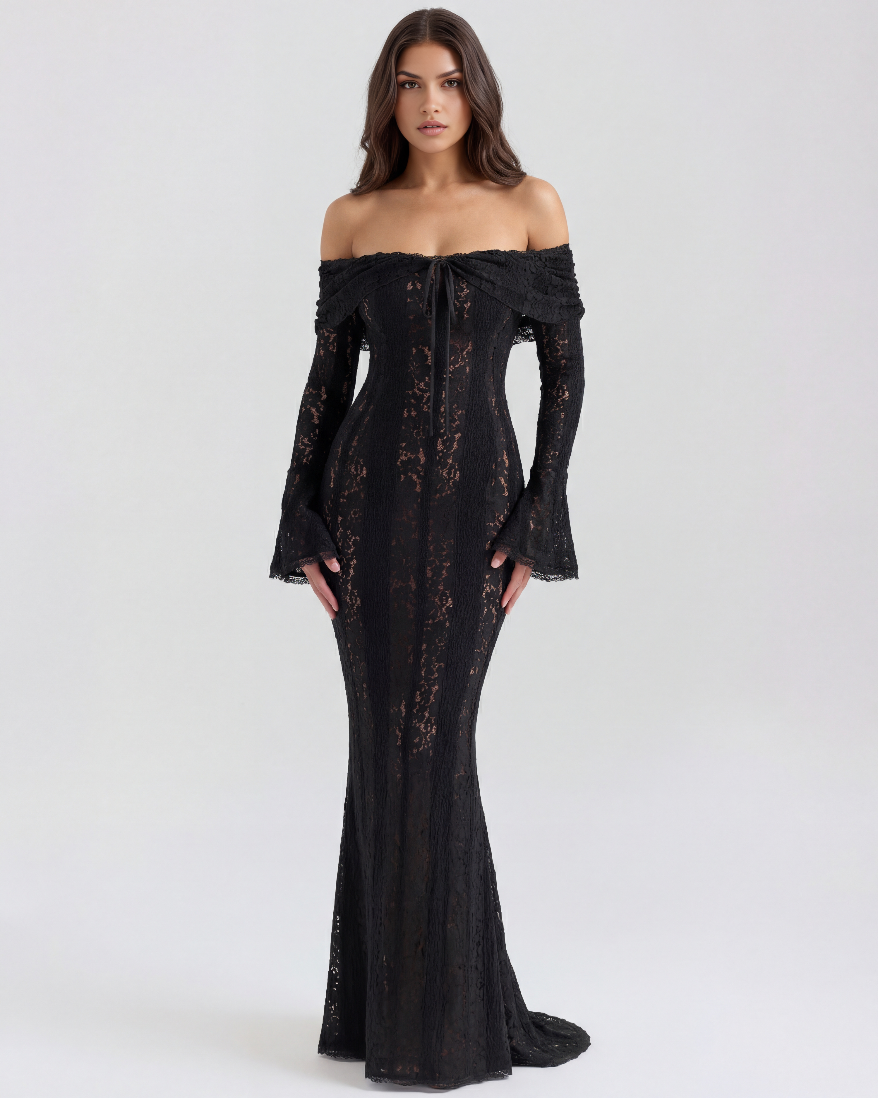 Vestido largo Alessandra de Vega Madrid con diseño elegante y detalles en tonos topaz, vista frontal en la imagen.
