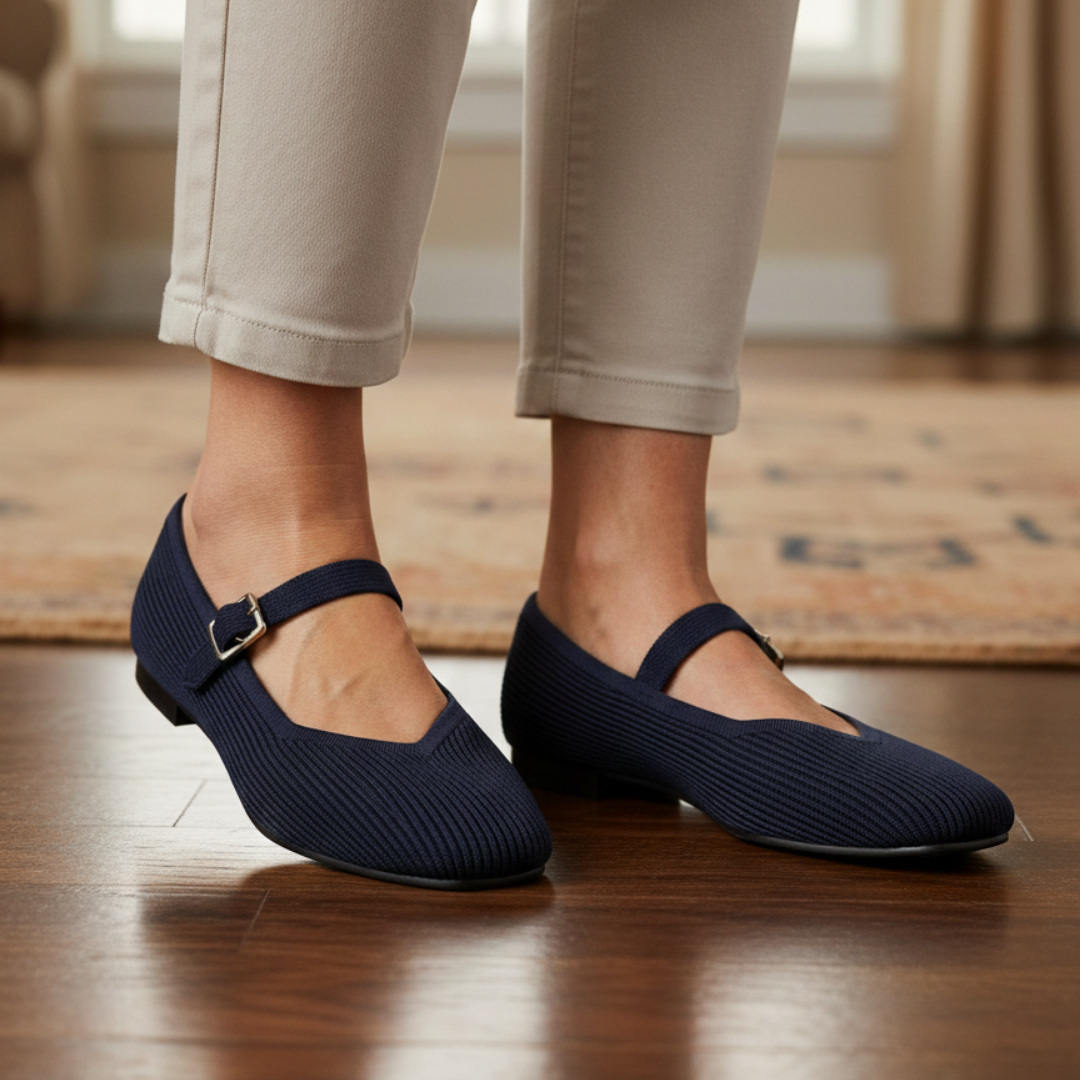 Bailarina Aveline de Vega Madrid en punto elegante, color negro, con suela plana y diseño clásico para mujer.