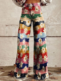 Pantalón vintage Julieta de Vega Madrid con estampado de margaritas, estilo clásico y cómodo para mujer.