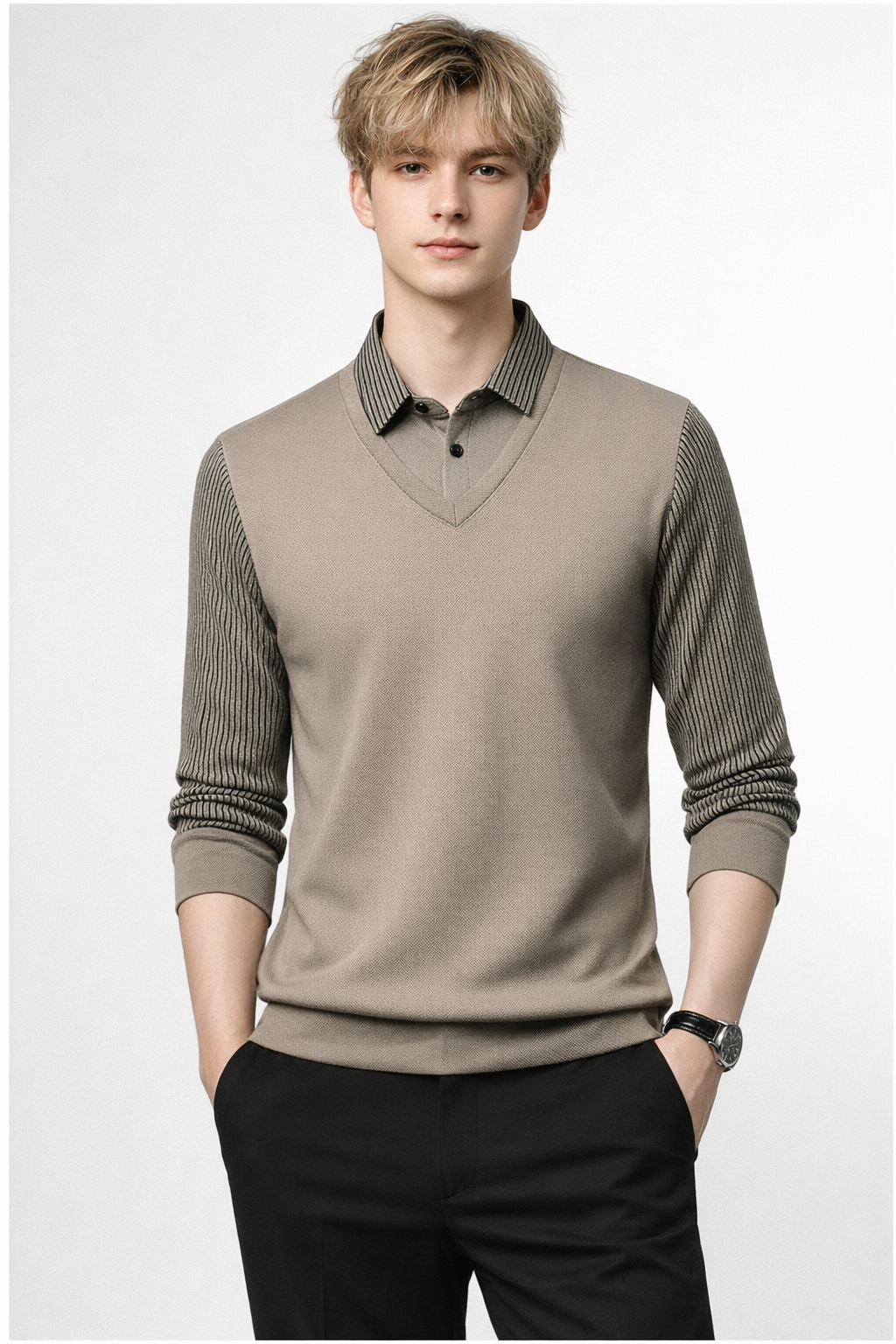 Enzo | Camisa de Dos Piezas con Cuello Rayado - Vega Madrid