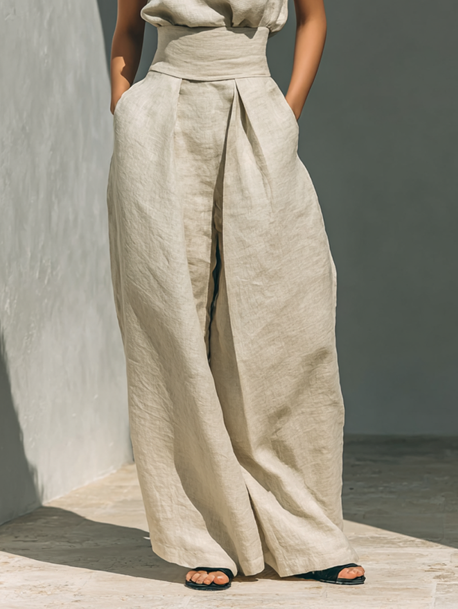 Conjunto pliegue natural Lili de Vega Madrid, en tonos neutros, con diseño elegante y detalles en la tela.