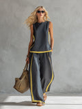 Conjunto Portofino Leila de Vega Madrid, ropa femenina con blusa y pantalones en tonos neutros, estilo elegante y casual.