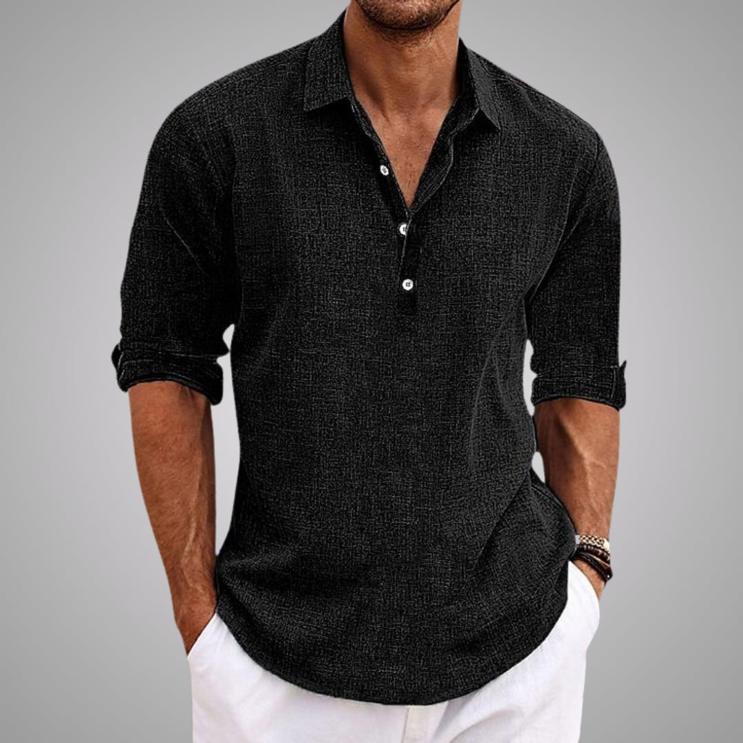 Camisa Riviera de Vega Madrid, con diseño de rayas en colores vibrantes, cuello clásico y manga larga.