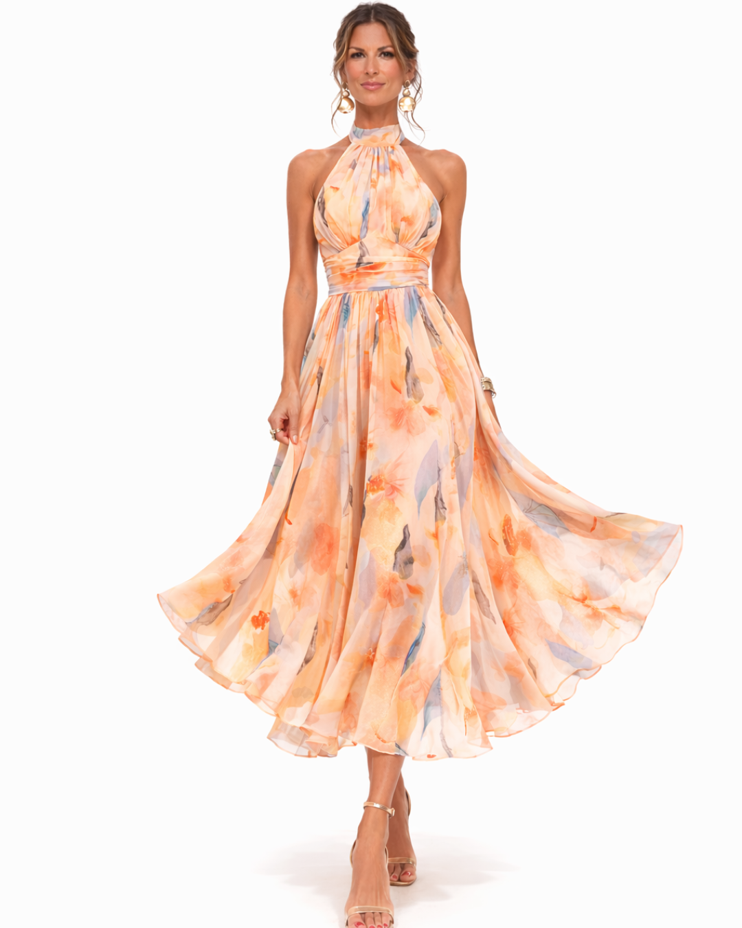 Aurora | Vestido con escote al cuello y estampado acuarela