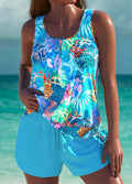 Tankini elegante Trudy de Vega Madrid con efecto vientre plano y short a juego, en color sólido y diseño favorecedor.