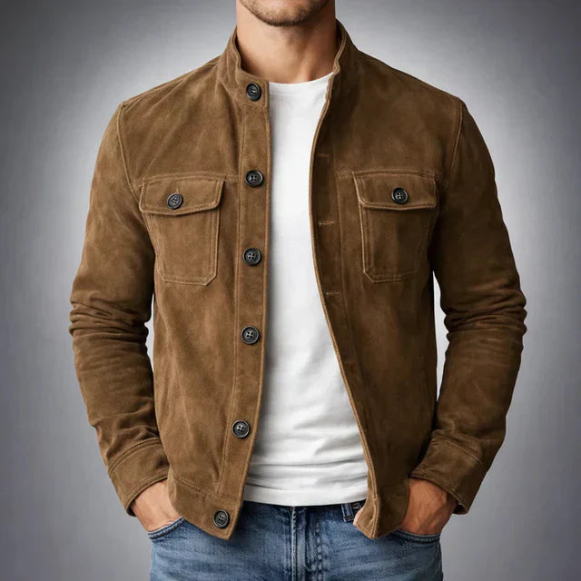 Chaqueta de efecto ante Antonio de Vega Madrid con corte estructurado y diseño elegante en color neutro.