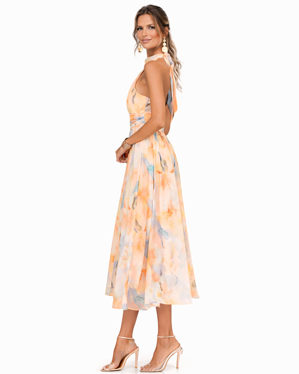 Aurora | Vestido con escote al cuello y estampado acuarela