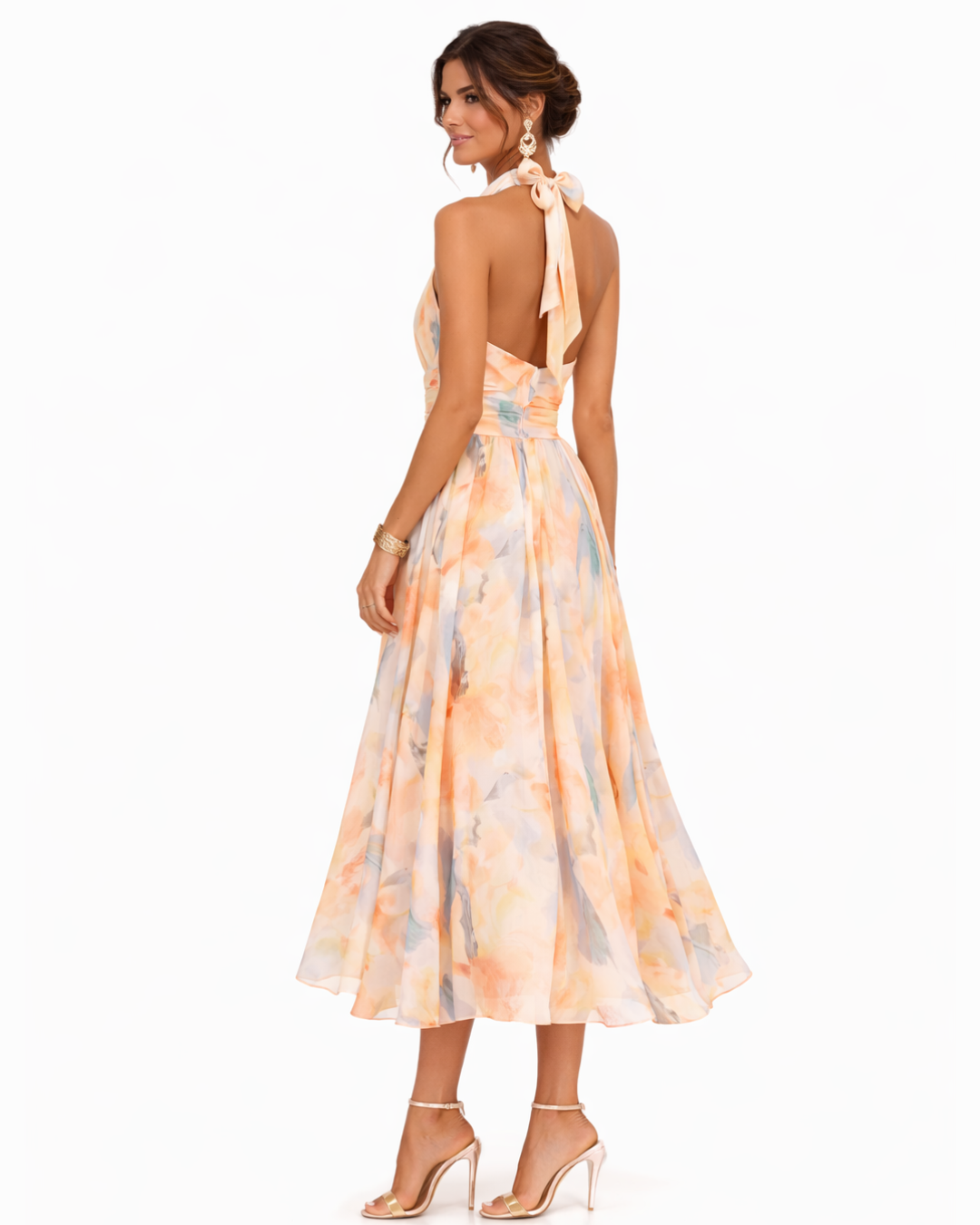 Aurora | Vestido con escote al cuello y estampado acuarela