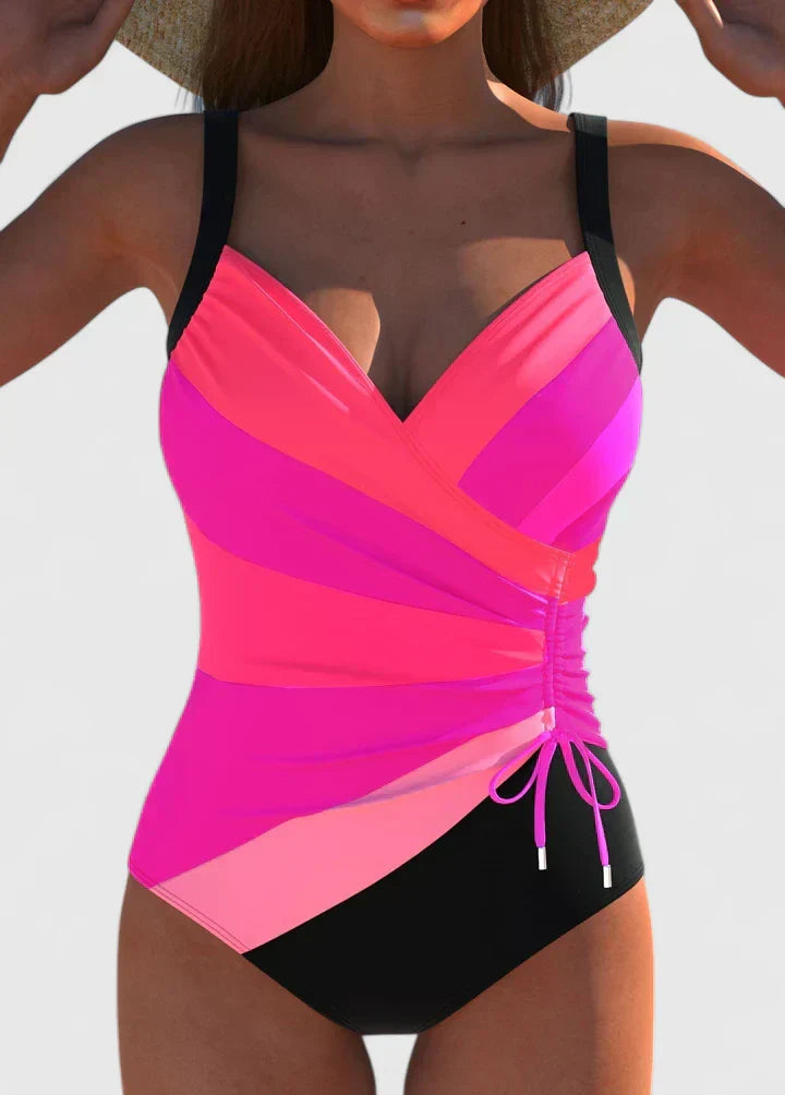 Bañador elegante Sorynelle de Vega Madrid con diseño moderno y detalles en colores vibrantes, ideal para la playa o piscina.