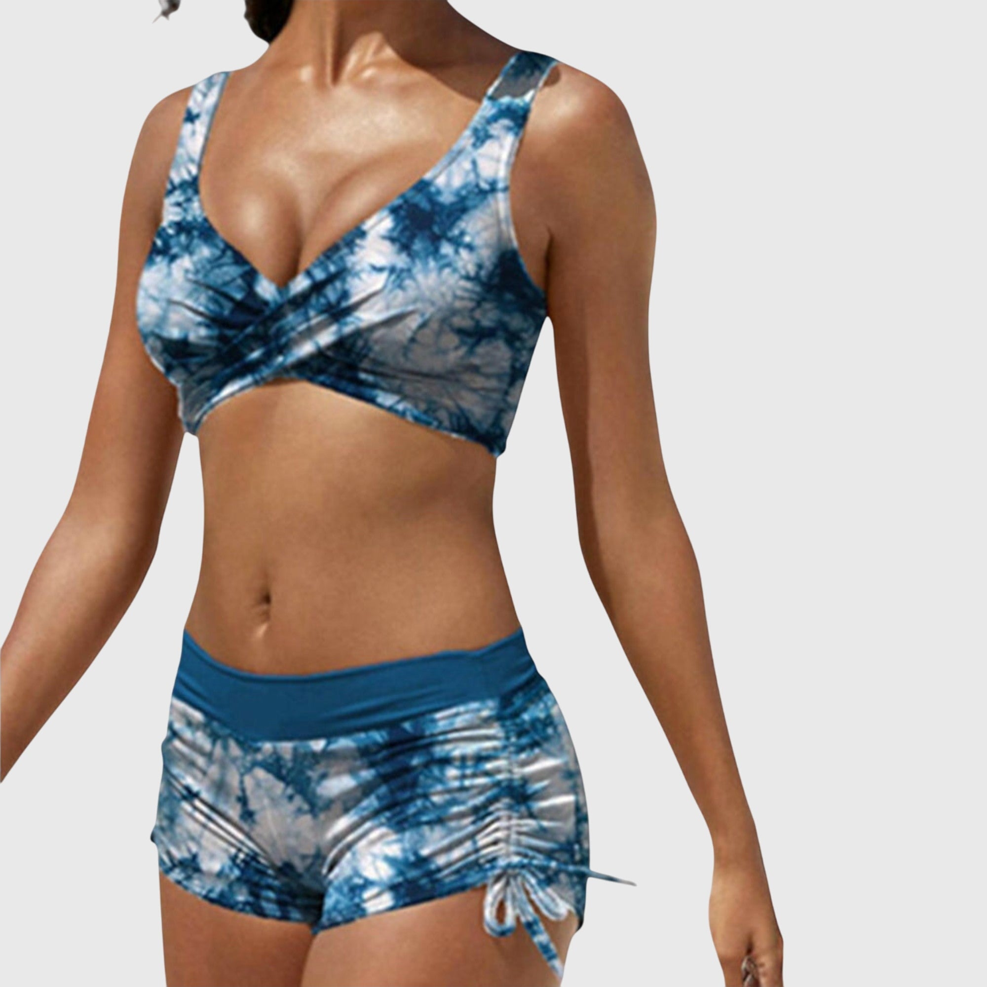 Bikini Anabella de Vega Madrid en colores vibrantes, con diseño moderno y ajustado para playa y piscina.