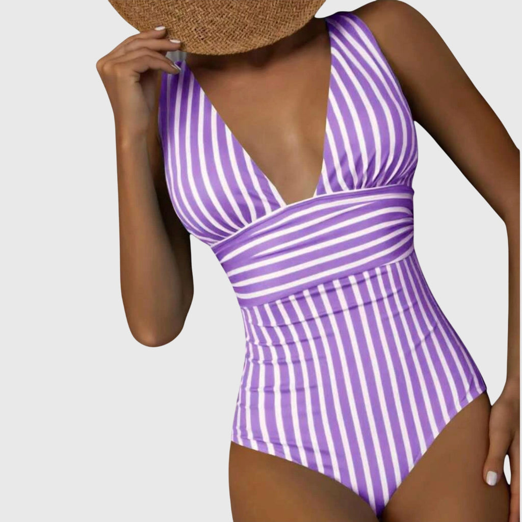 Bañador con rayas Aurora de Vega Madrid, diseño de traje de baño con estampado a rayas en colores vibrantes