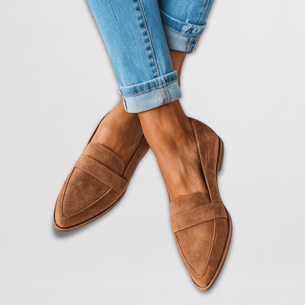 Mocasines ortopédicos Helen de piel de ante suave en color neutro, diseñados por Vega Madrid para comodidad y estilo.
