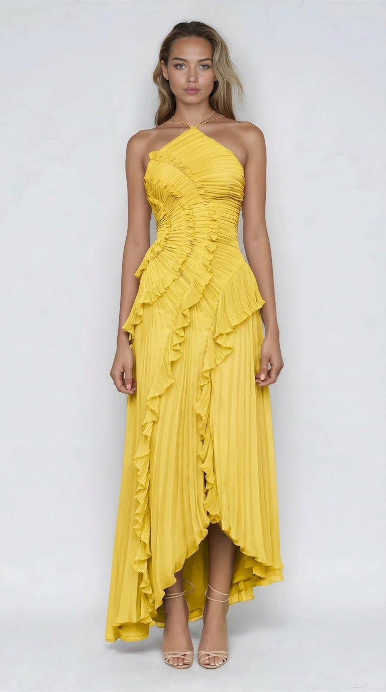 Marina I Vestido Elegante con Volantes y Corte Asimétrico - Vega Madrid