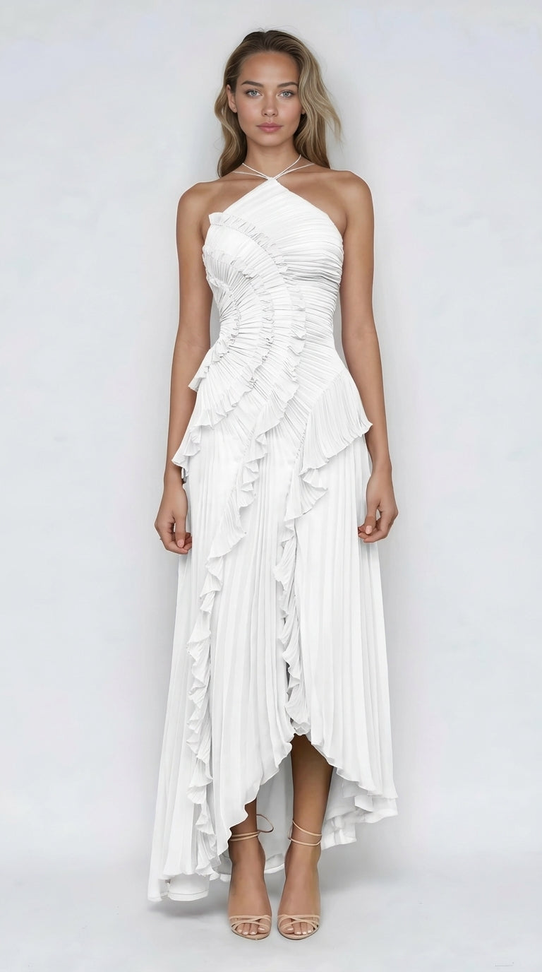 Marina I Vestido Elegante con Volantes y Corte Asimétrico - Vega Madrid