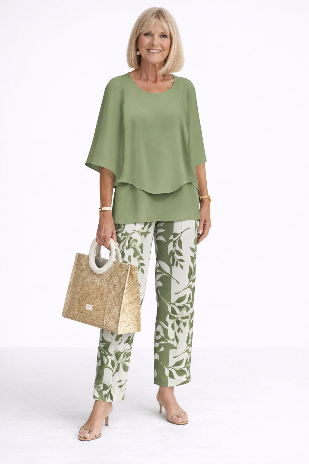 Conjunto Serena de Vega Madrid, ropa de mujer en tonos suaves, con blusa y pantalón a juego, estilo elegante y cómodo.