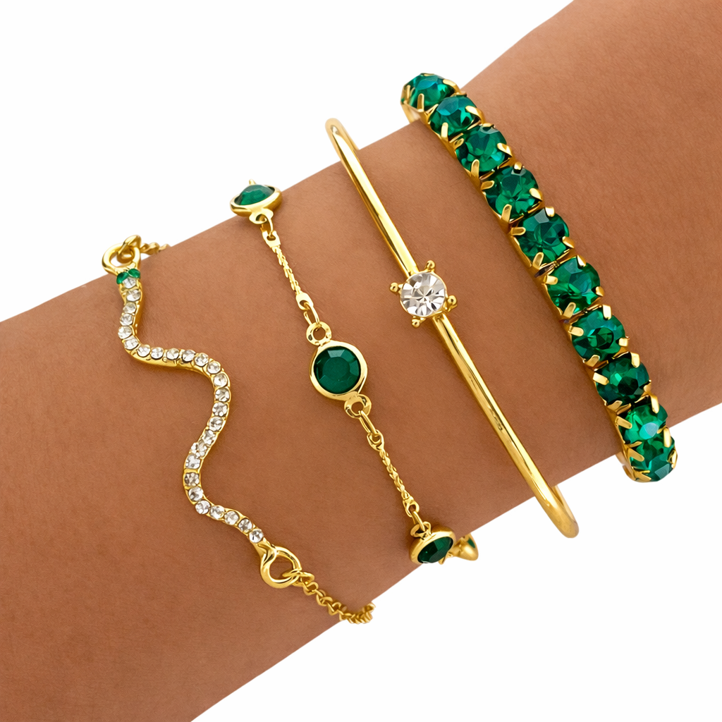 Luna | Set de Pulseras Vintage Verdes con Cristales