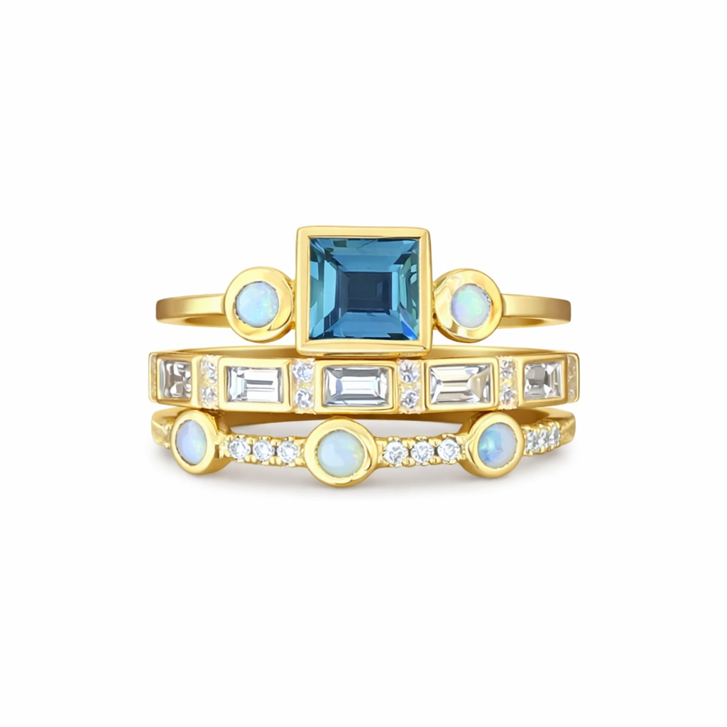 Ocean | Set de Anillos de Cristal Vintage Azul