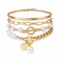 Set de Pulseras Chic Doradas (4 Piezas) – Serpiente, Perlas y Eslabones