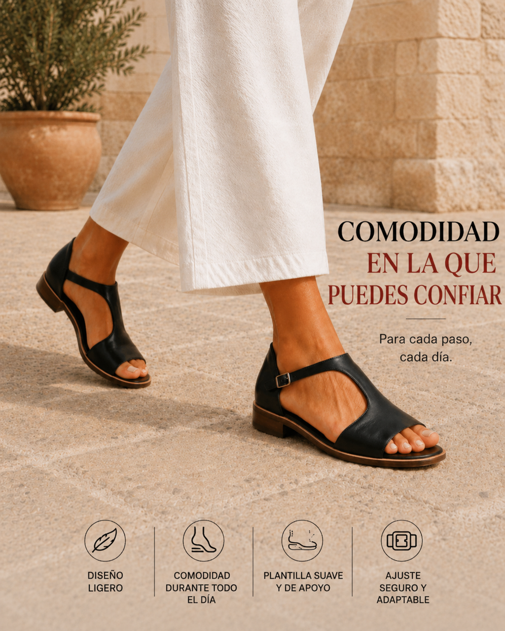 Sandalias Amalfi Comfort de Vega Madrid, con suela acolchada y diseño elegante, ideales para verano y uso diario.