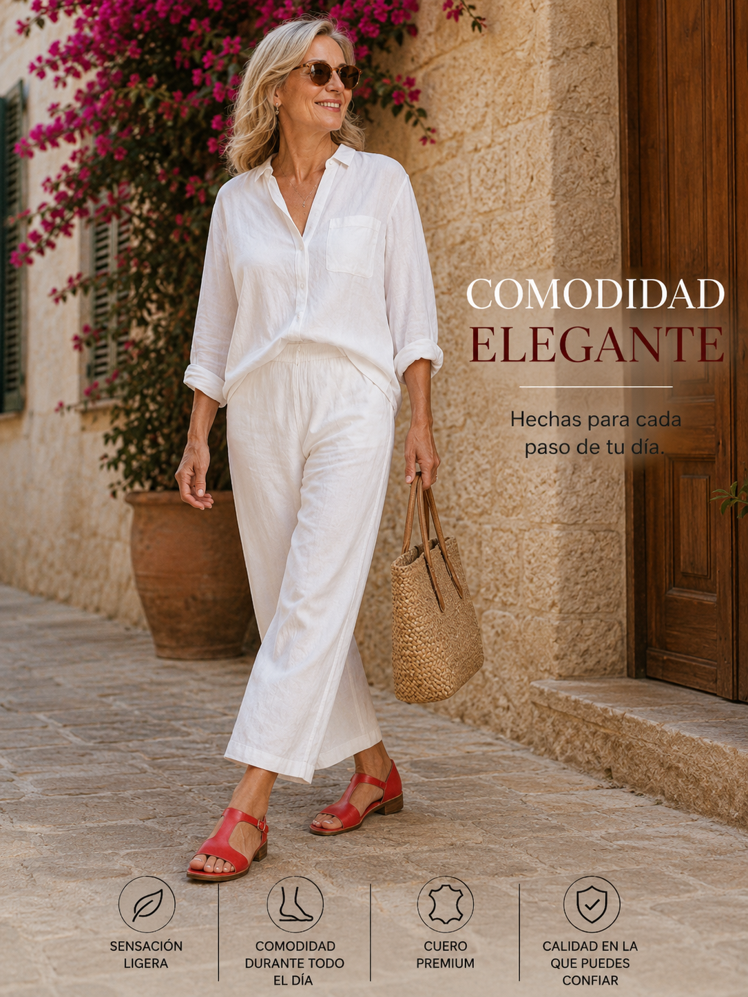 Sandalias Amalfi Comfort de Vega Madrid, sandalias cómodas con suela y tiras de color beige para verano.