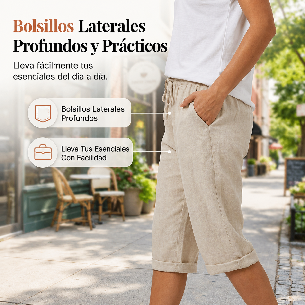 Pantalón tobillerero relax Julia de Vega Madrid, tela suave y cómoda, en color gris claro, con ajuste relajado en la cintura.