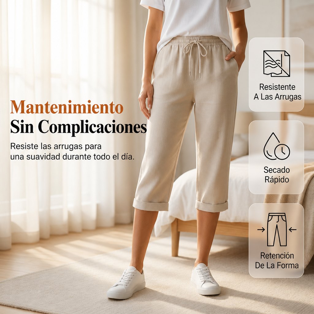 Pantalón tobillero relax Julia de Vega Madrid, tela suave en color neutro, con diseño cómodo y moderno para mujer.