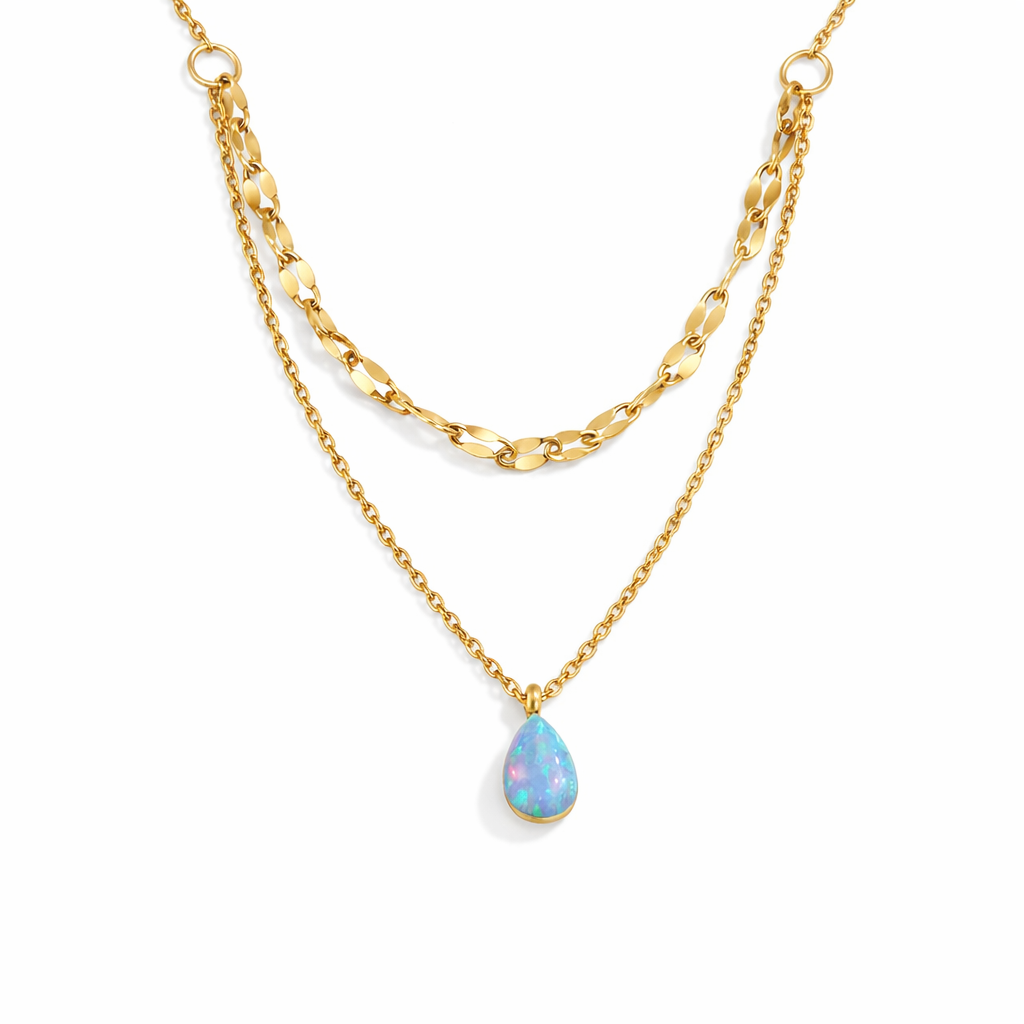 Collar de Capas con Lágrima de Ópalo Azul