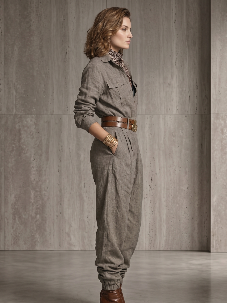 Mono Sahara Luxe de Vega Madrid, vestido largo con diseño sofisticado y detalles elegantes en color neutro.