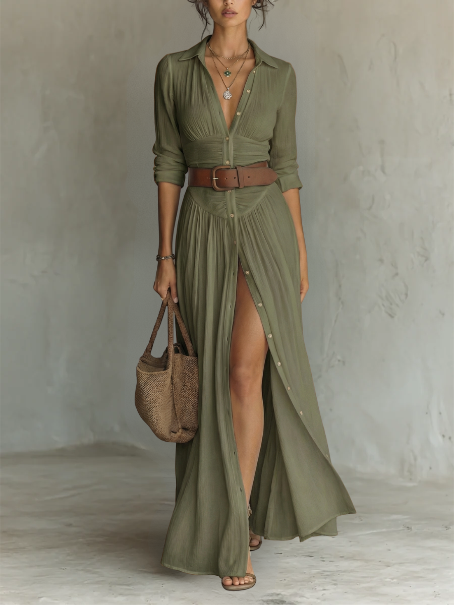 Vestido de manga larga y cuello de Vega Madrid, estilo Dafne, con diseño elegante y detalles en la parte superior.