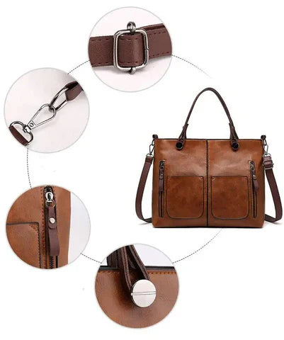 Bolso de piel Sydney de Vega Madrid, bolso versátil con diseño elegante y asa superior, en color marrón.