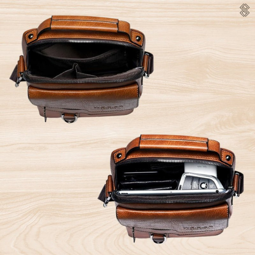 Bolso de hombro de piel Clara de Vega Madrid, con diseño práctico y elegante, en tonos neutros.