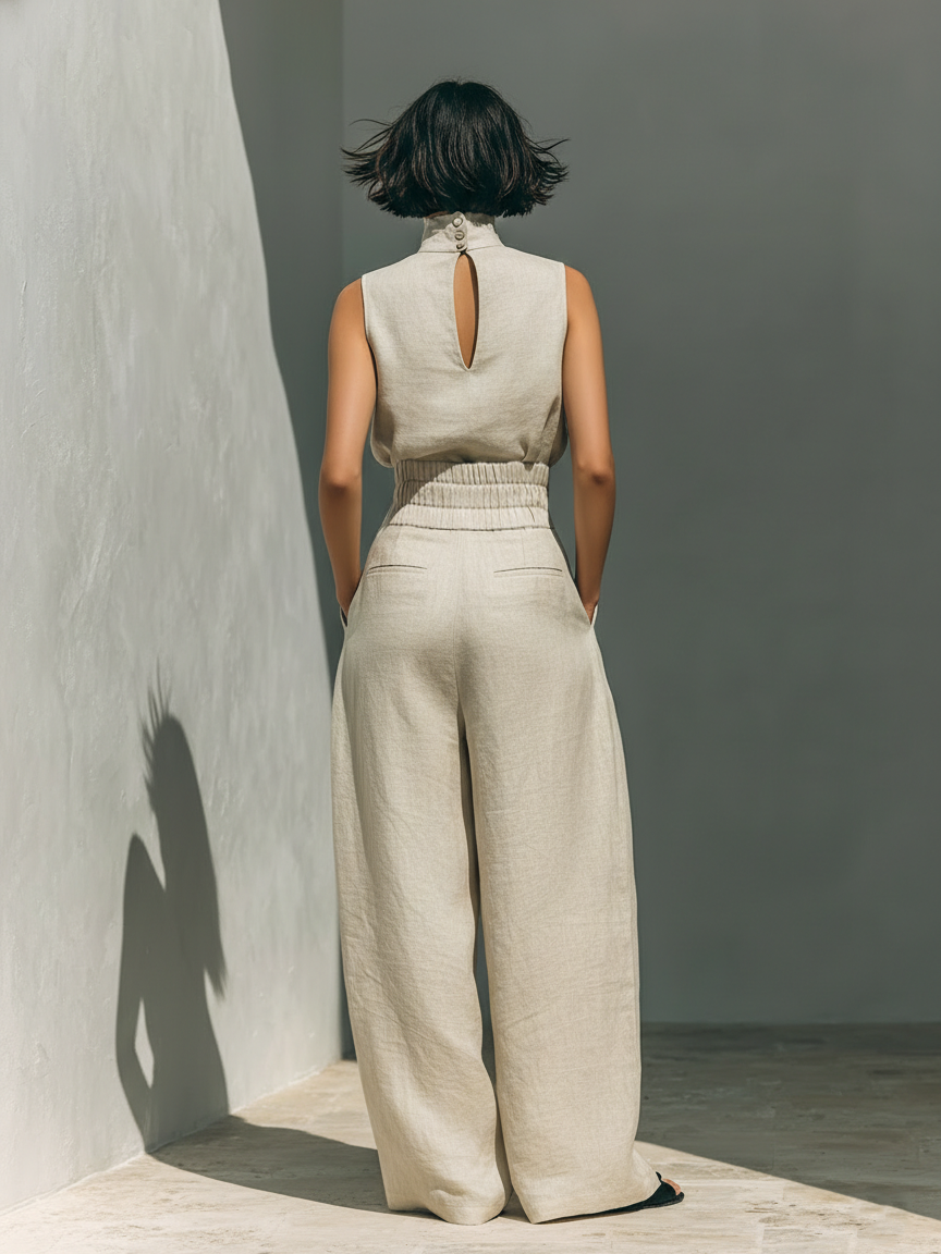 Conjunto pliegue natural Lili de Vega Madrid, en tonos neutros, con detalles elegantes y diseño cómodo para mujer.