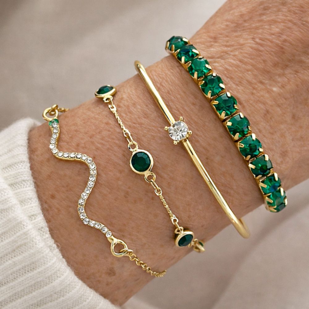 Set de Pulseras con Piedra Verde