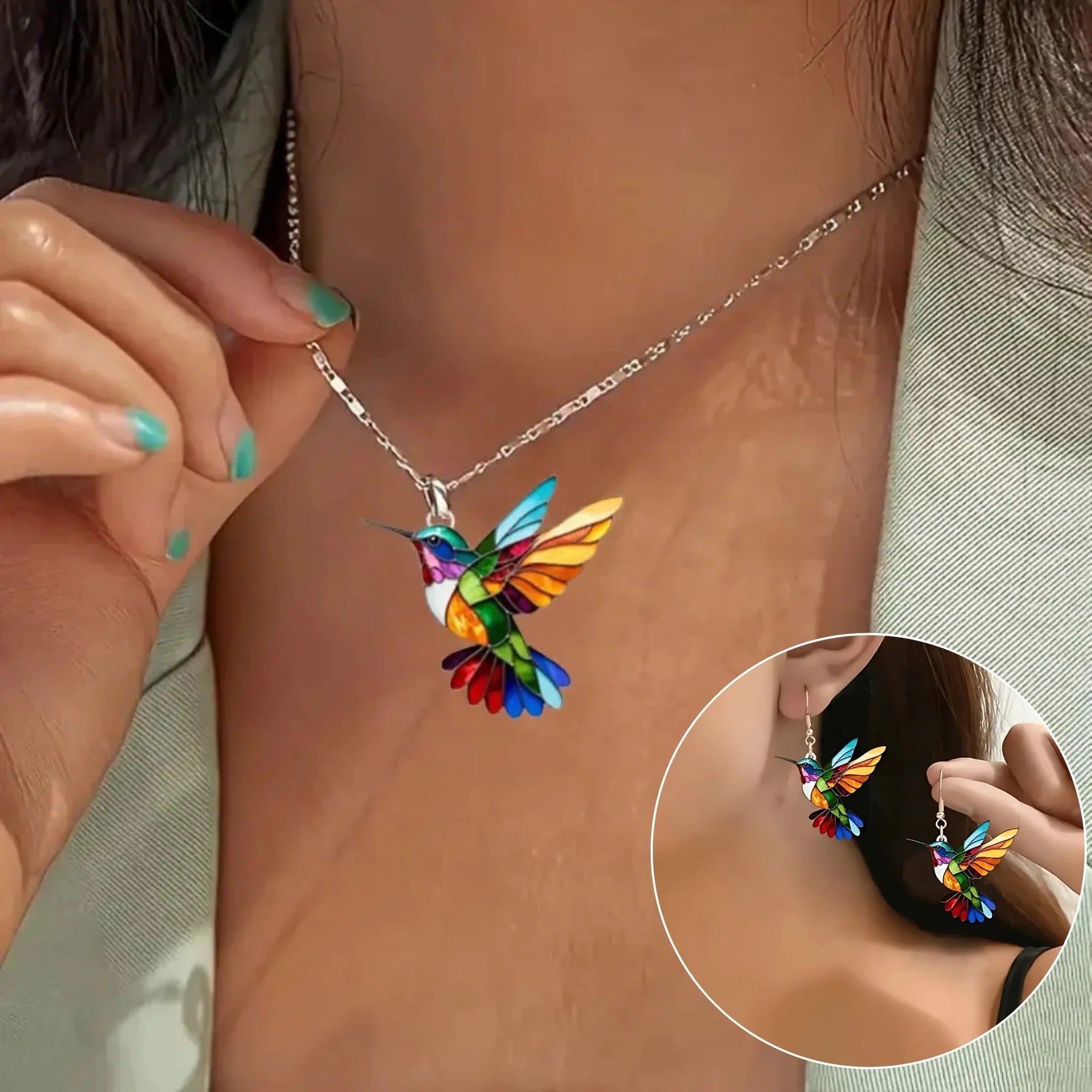 Eli | Collar Colibrí + Pendientes de Regalo