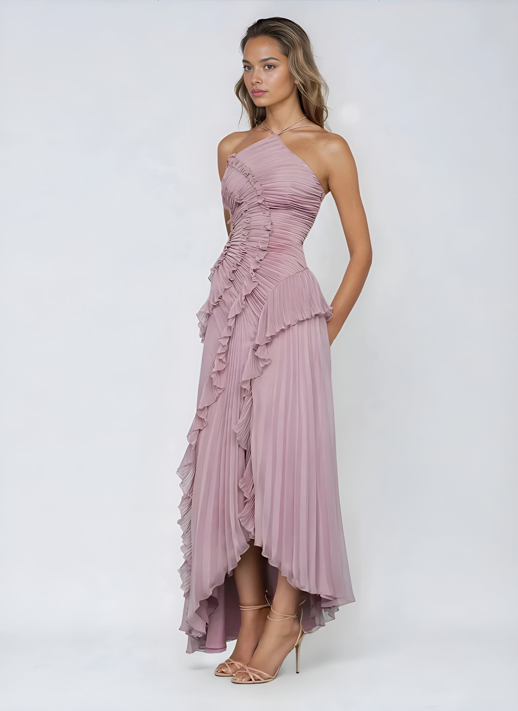 Marina I Vestido Elegante con Volantes y Corte Asimétrico - Vega Madrid