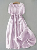 Vestido Mirabelle Isla Midi de algodón y lino de Vega Madrid, elegante y cómodo para mujer, con diseño clásico y sofisticado.