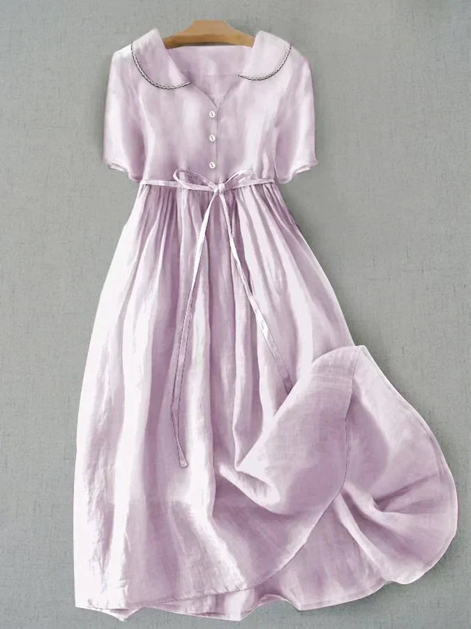 Vestido Mirabelle Isla Midi de algodón y lino de Vega Madrid, elegante y cómodo para mujer, con diseño clásico y sofisticado.
