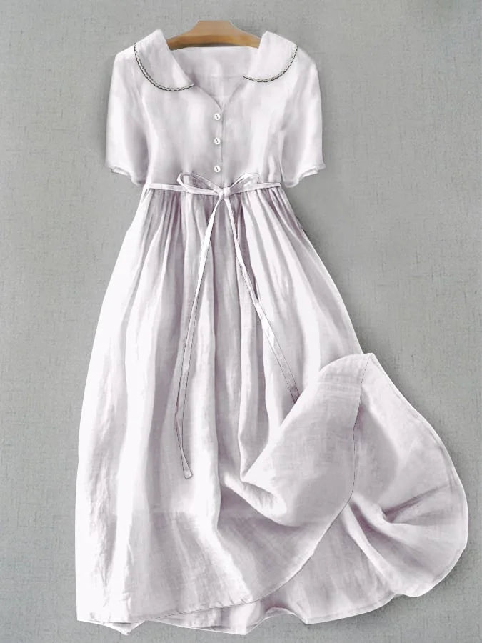 Vestido clásico Mirabelle de Vega Madrid en algodón y lino, con diseño elegante y cómodo para mujer.
