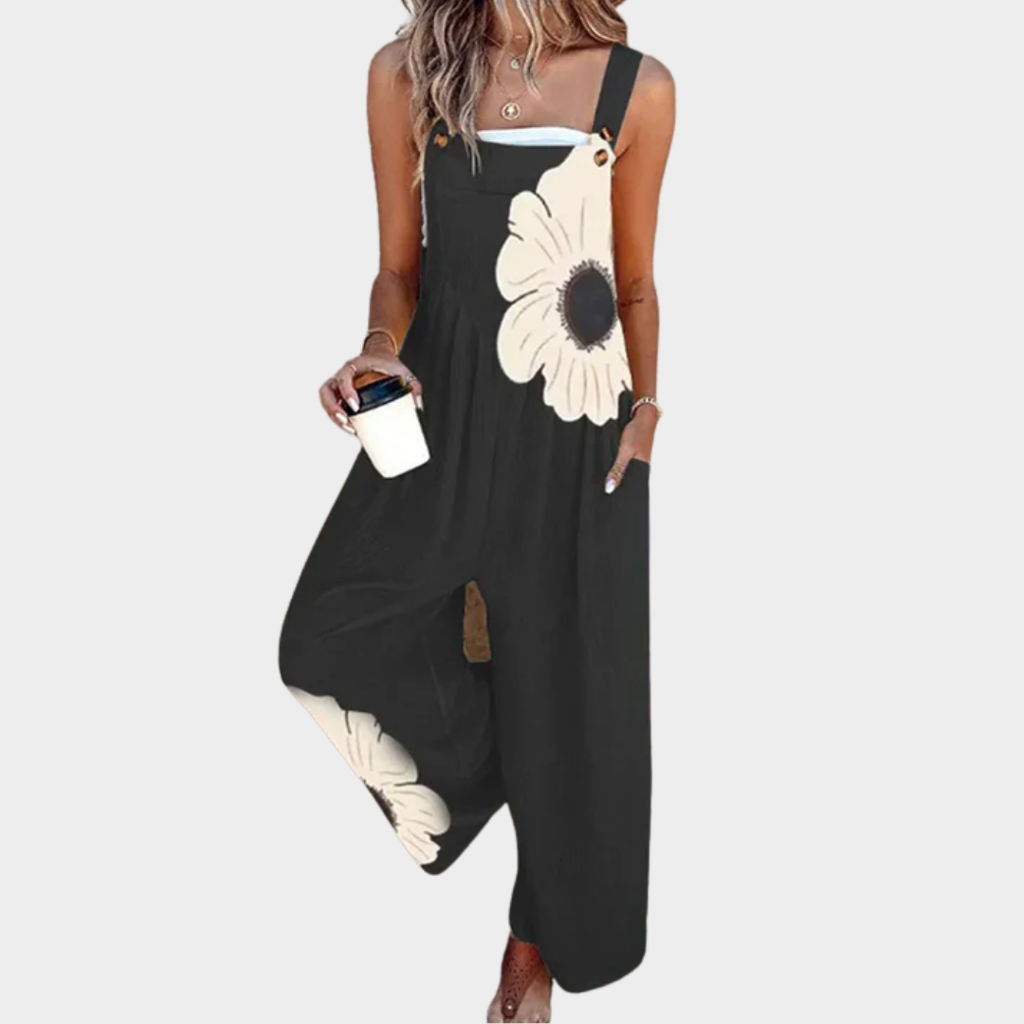 Mono floral Elsa de Vega Madrid con bolsillos, diseño elegante y cómodo, en tonos vibrantes y patrones florales.