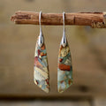 Pendientes colgantes de plata con piedra natural, estilo vintage, diseño geométrico y emblema de jaspe, para mujer.