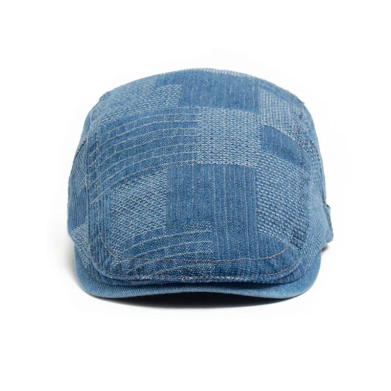 Gorra Capri de mezclilla Nico de Vega Madrid, estilo casual, vista frontal en color azul denim.