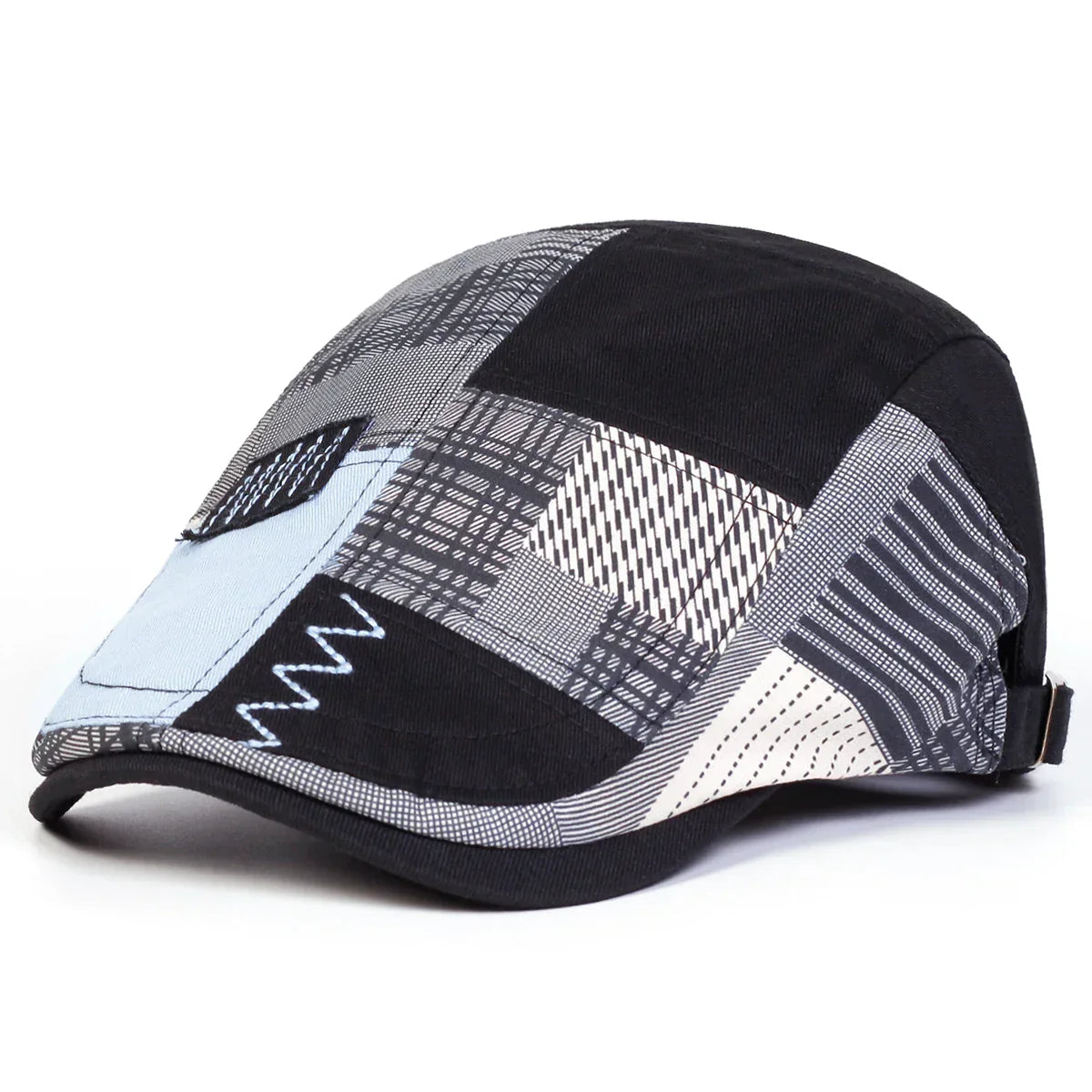 Gorra patchwork para hombre Vega Madrid, estilo casual con diseño de colores variados y logotipo en la parte frontal.