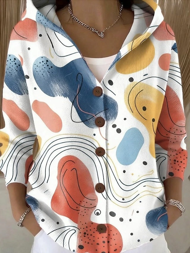 Cárdigan con capucha y estampado blanca para mujer de Vega Madrid, largo y cómodo, ideal para el invierno.