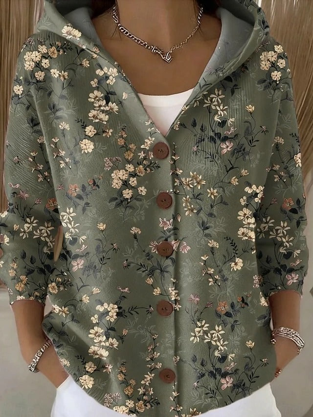 Cárdigan con capucha blanca para mujer de Vega Madrid, con estampado y estilo largo y cálido.