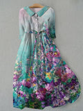 Vestido Tessa de Vega Madrid con estampado floral vintage, diseño ajustable con lazo en la cintura y estilo de verano para mujer.