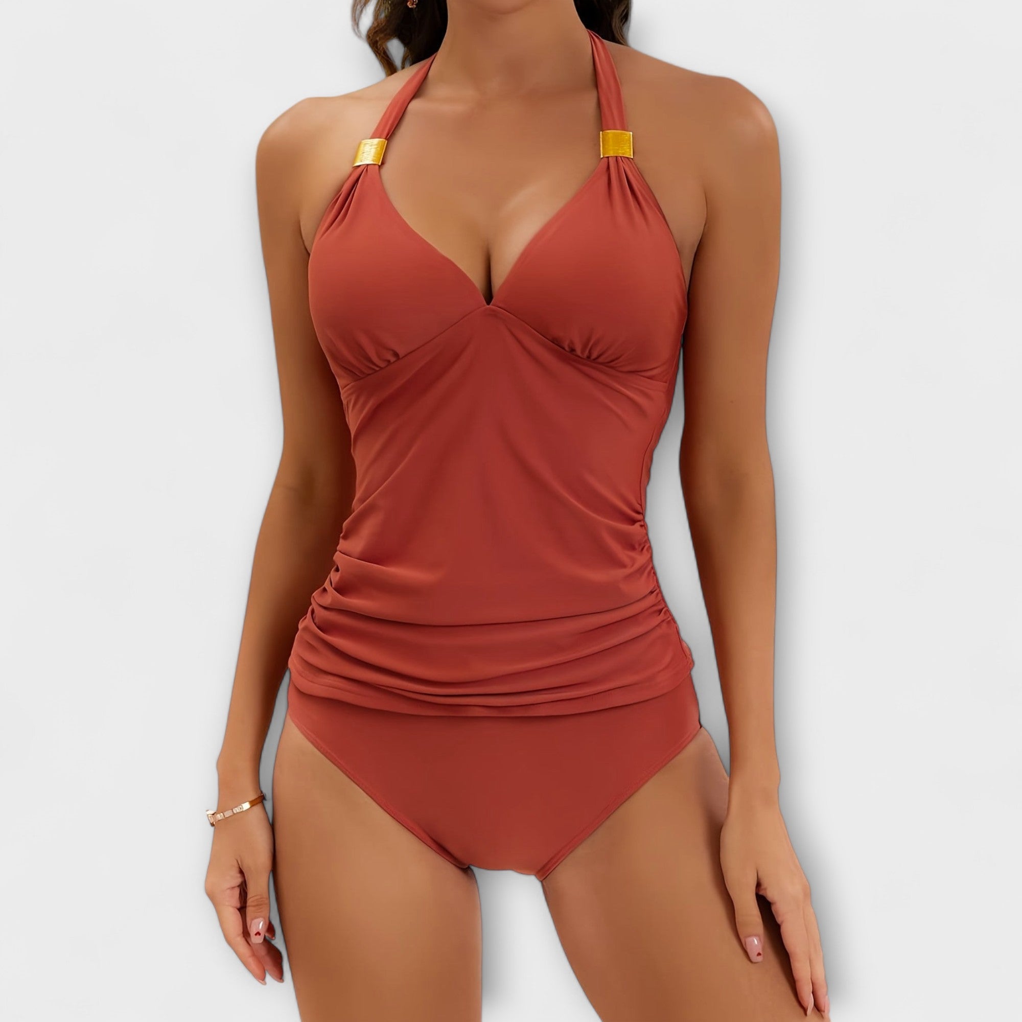 Bañador de dos piezas Sienna de Vega Madrid en color rojo, con diseño elegante y ajustado para playa o piscina.