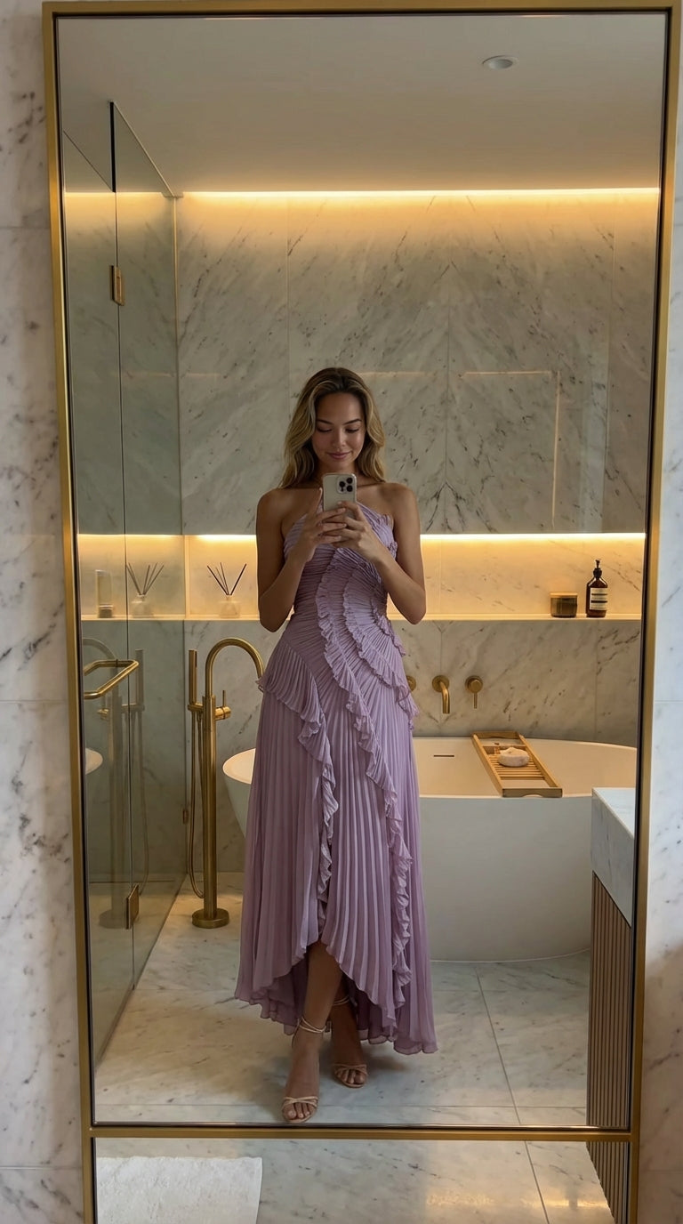 Marina I Vestido Elegante con Volantes y Corte Asimétrico - Vega Madrid
