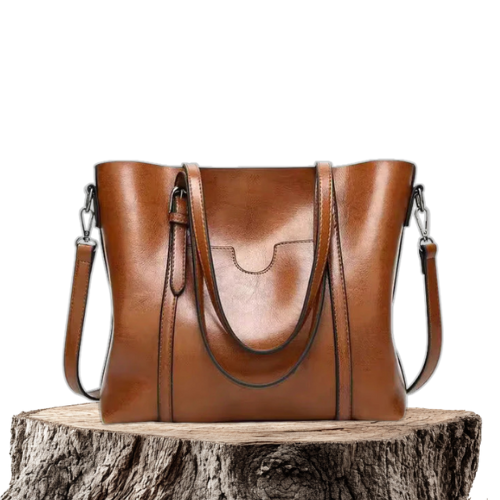 Bolso tote de piel Aubrey de Vega Madrid, bolso grande y elegante con asas robustas y acabado en cuero natural en color marrón.