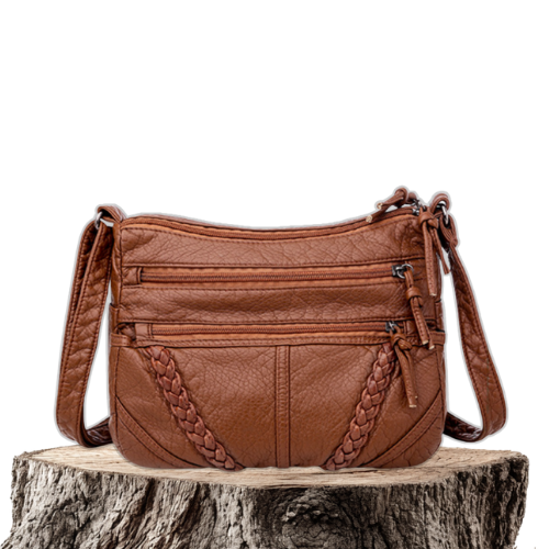 Bolso de hombro de piel Isabella de Vega Madrid, diseño elegante en color marrón con correas ajustables y acabado de alta calidad.