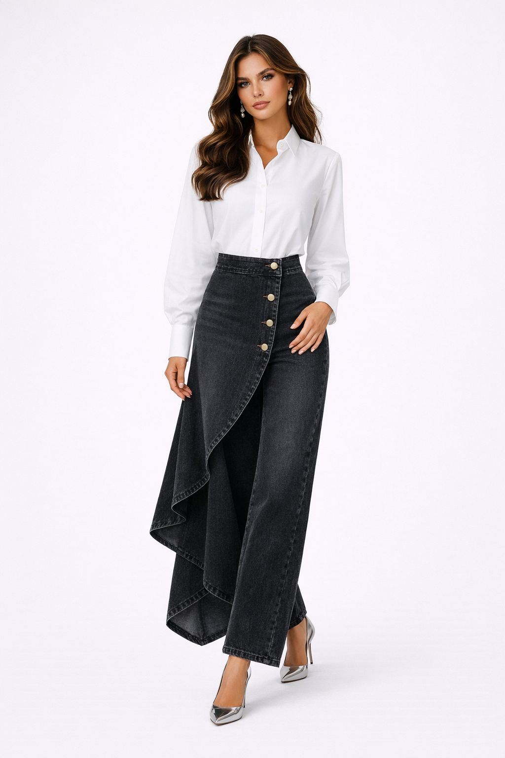 Silvia | Falda Pantalón con Diseño Asimétrico y Botones - Vega Madrid